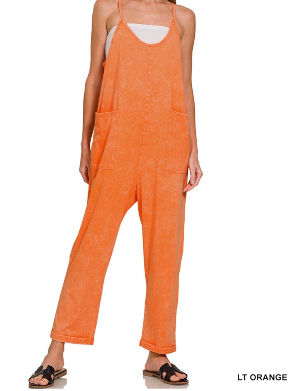 Z2-WASHED SPAGHETTI STRAPS OVERALLS WITH POCKETS